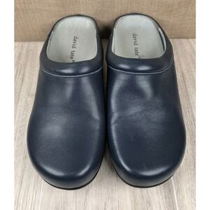 David Tate Catalina Navy Blue Leather Slip On Mules Clogs Womens Size 9W Preppy